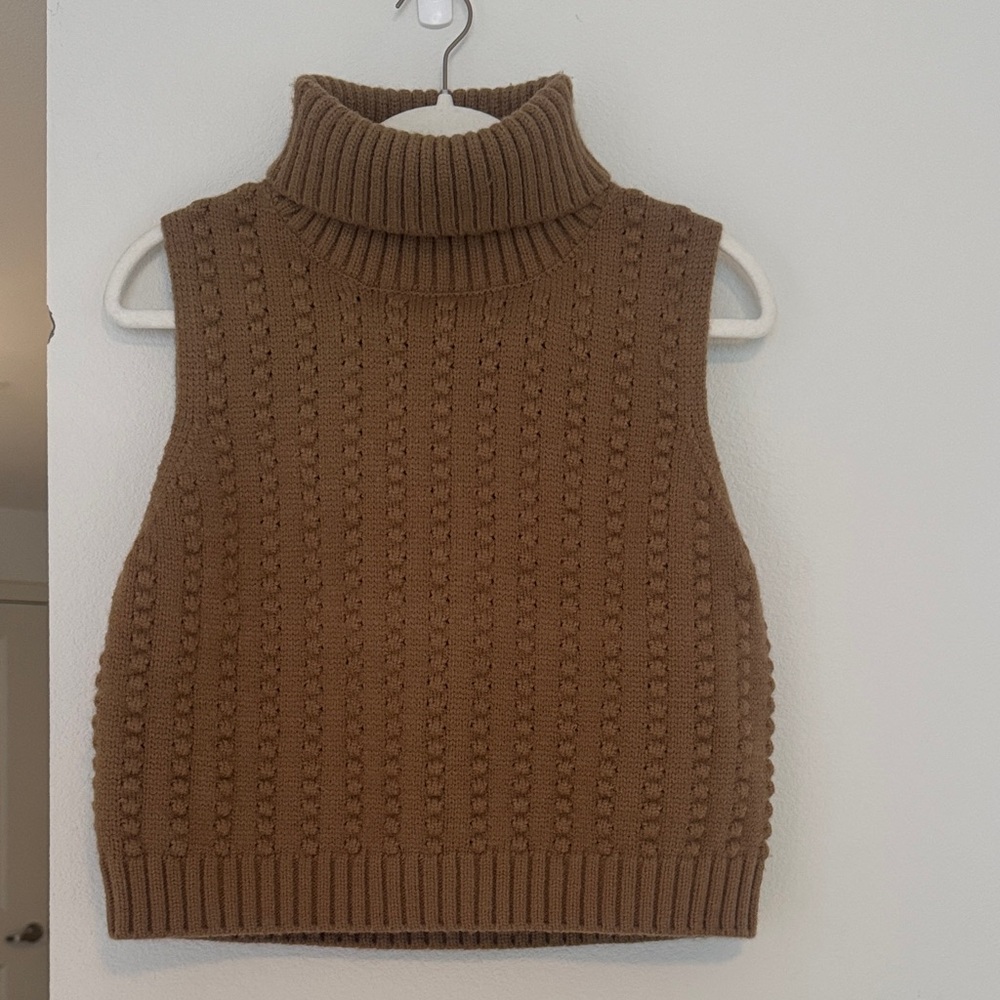 Brown Turtleneck Sleeveless Sweater